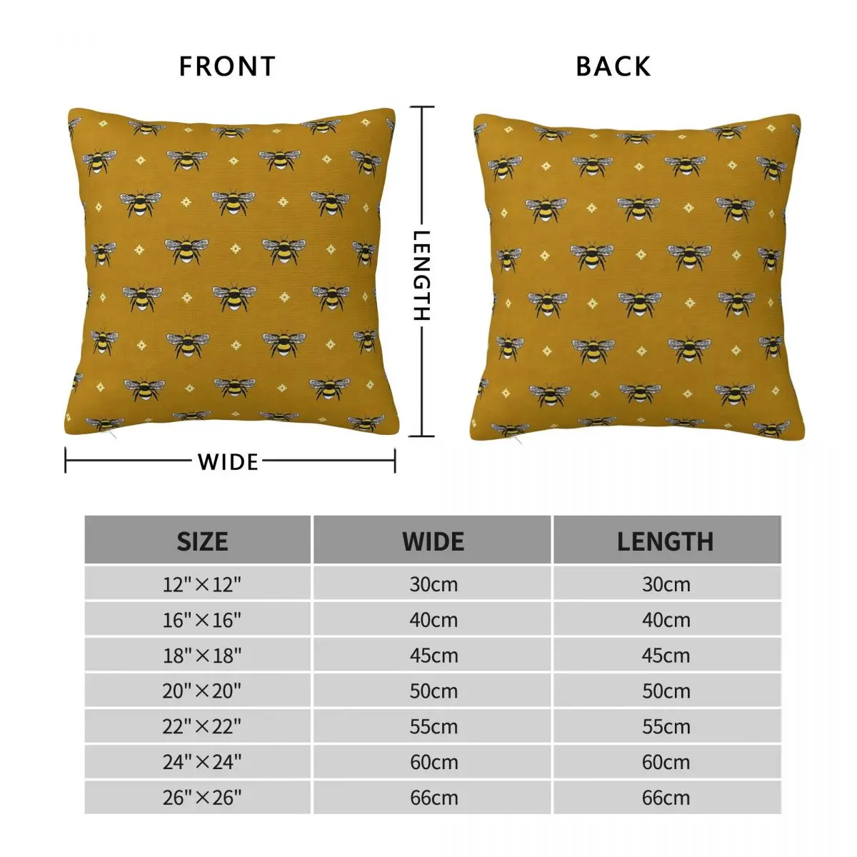 Bumblebees On Mustard Gold Square Pillowcase Polyester Linen Velvet Creative Zip Decor Pillow Case Sofa Cushion Cover