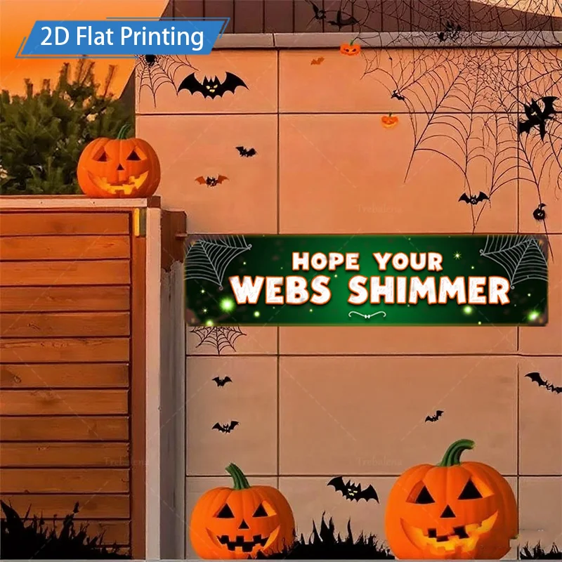 1 قطعة علامة معدنية، علامة طباعة مسطحة للهالوين مقاس 4 × 16 بوصة: "أمل شبكاتك لامعة" للديكور الاحتفالي #4
