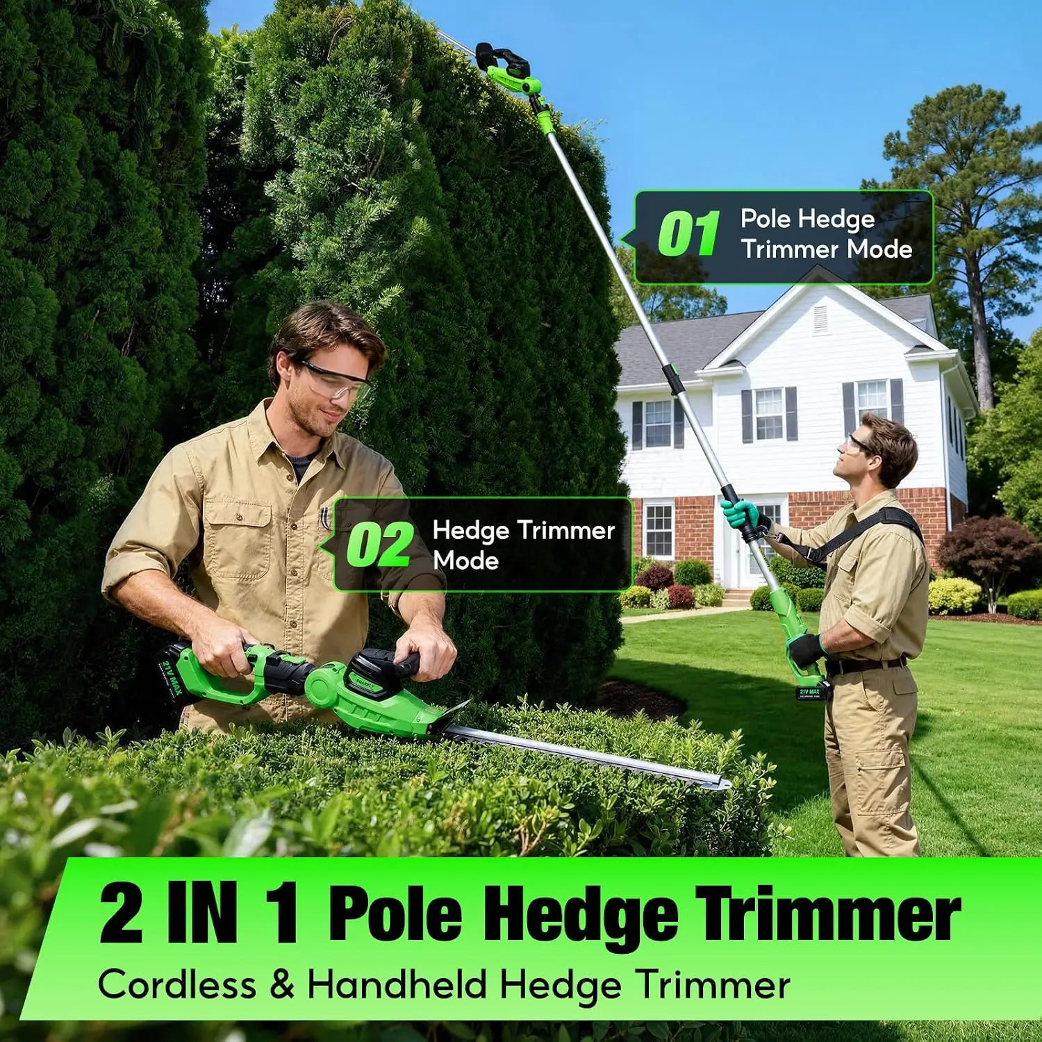 Cordless 2-in-1 Hedge Trimmer for Pole and Handheld Use