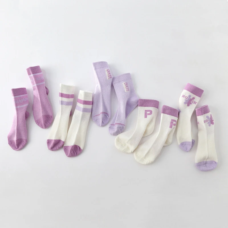 5pairs/set 2023 New Spring Summer Mesh Thin High Long Socks Korean Letter White Floor Casual Short Ankle Stockings for Children