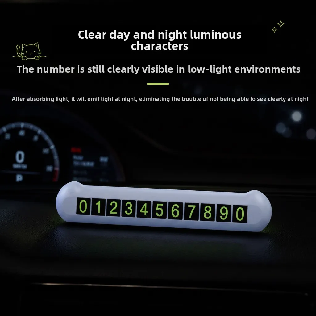 Glow-in-the-Dark Flip Hide Temporary Parking Sign, Simple Universal Car Phone Number Plate, Heat-Resistant ABS with 3M Adhesive
