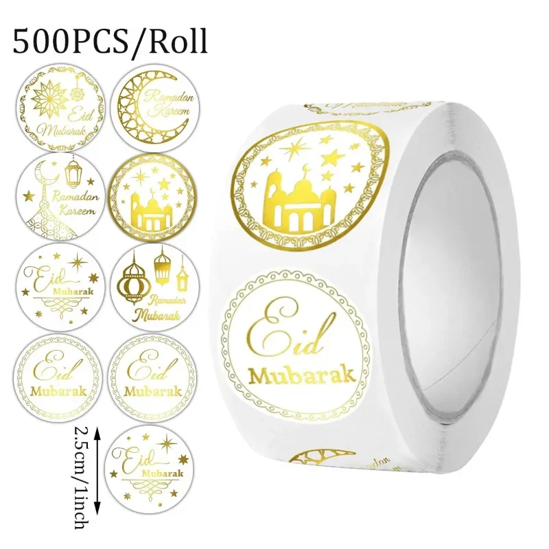 EID Mubarak Roll Stickers Ramadan Kareem Gifts Packaging Seal Stickers Islam Muslim Ramadan Decor for Home 2025 EID Gift Labels