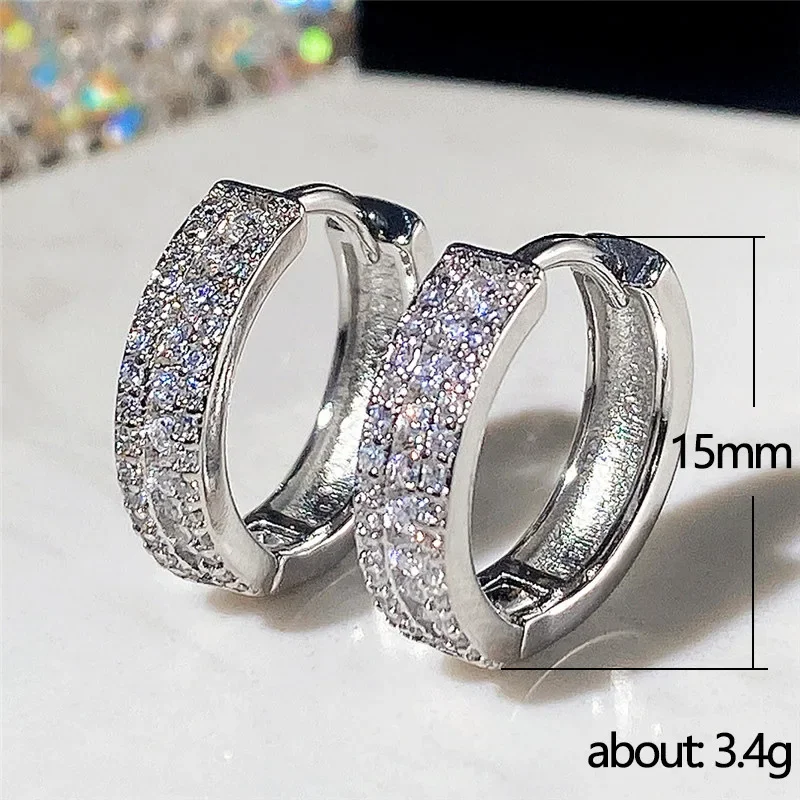 Fashion Cubic Zircon Small Hoop Earrings SIlver Color Minimal Round Circle Hoops Earrings for Women Man Party Jewelry