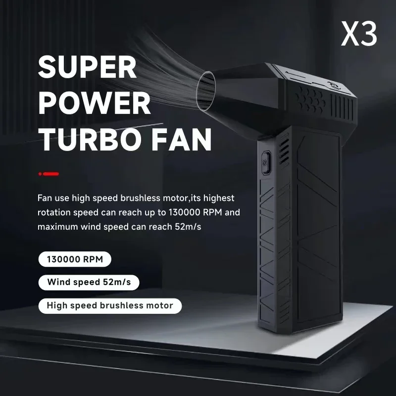 

X3 Violent Blower Fan 3nd Turbo Blower Fan Jetfan Strong Fans Handheld 130000 RPM Wind Speed 52m/s With LED Lighting