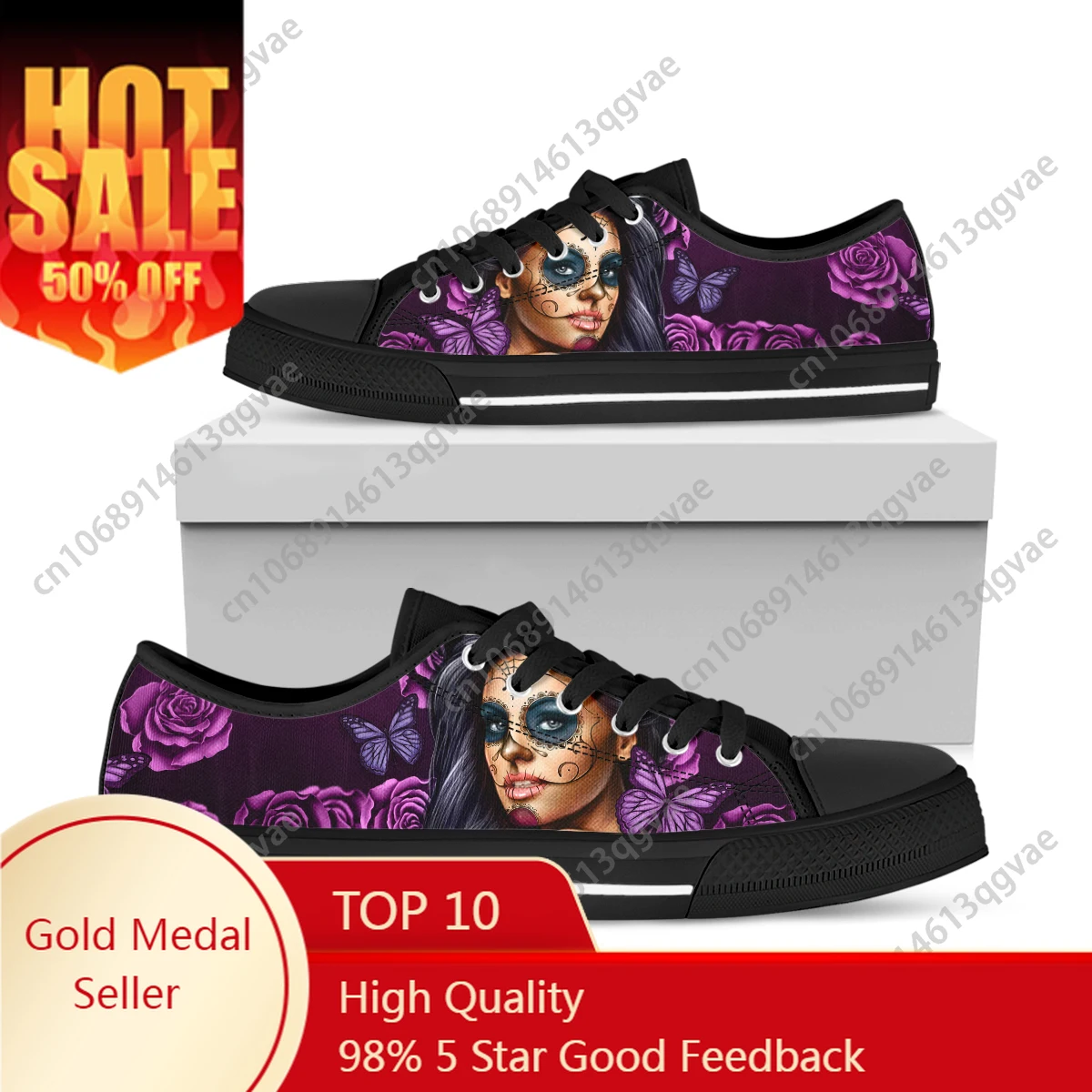 

Purple Day of The Dead Calavera Girl Print Low Top High Quality Sneakers Mens Womens Teenager Canvas Sneaker Couple Custom Shoes