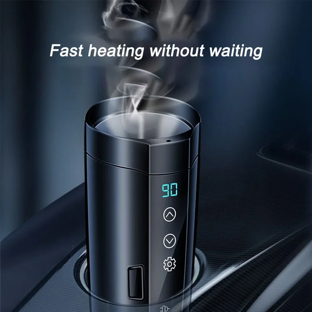 12V 24V Car Heating Cup 400ML Smart Temperature Display Thermos Cup Stainless Steel Thermos Portable Electric Kettle Coffee Cups