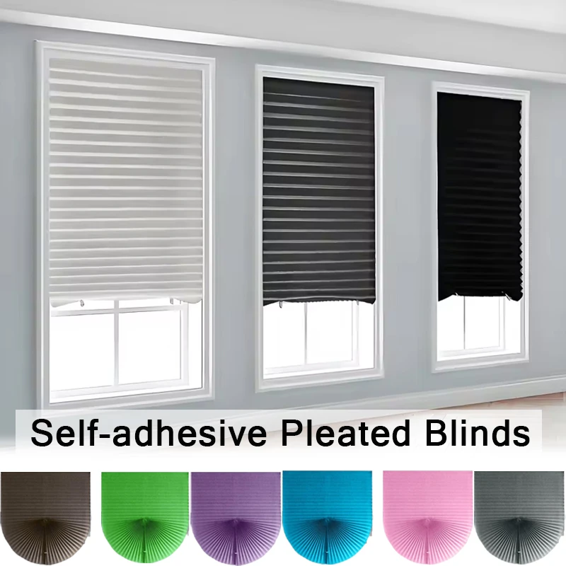 

1PC Semi Shading/High Shading Self-Adhesive Non-Woven Pleated Blinds Folding Curtains,Bathroom Kitchen Balcony Blackout Curtain
