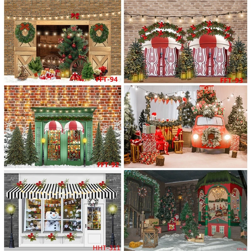 

Christmas Day Photography Backdrops Snowman and Pine Trees Forest Garland Photo Studio Background FSS-202