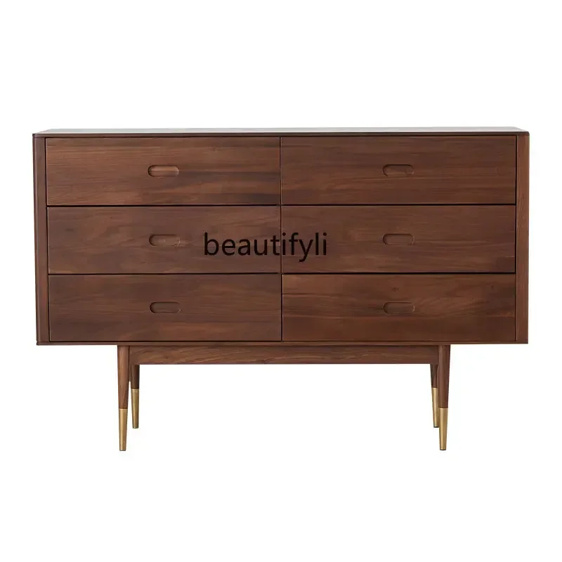 

cc182R11 North America Black Walnut Chest of Six Drawers Living Room Six-Bucket Cabinet Pure Solid Wood Bedroom Complete Storag