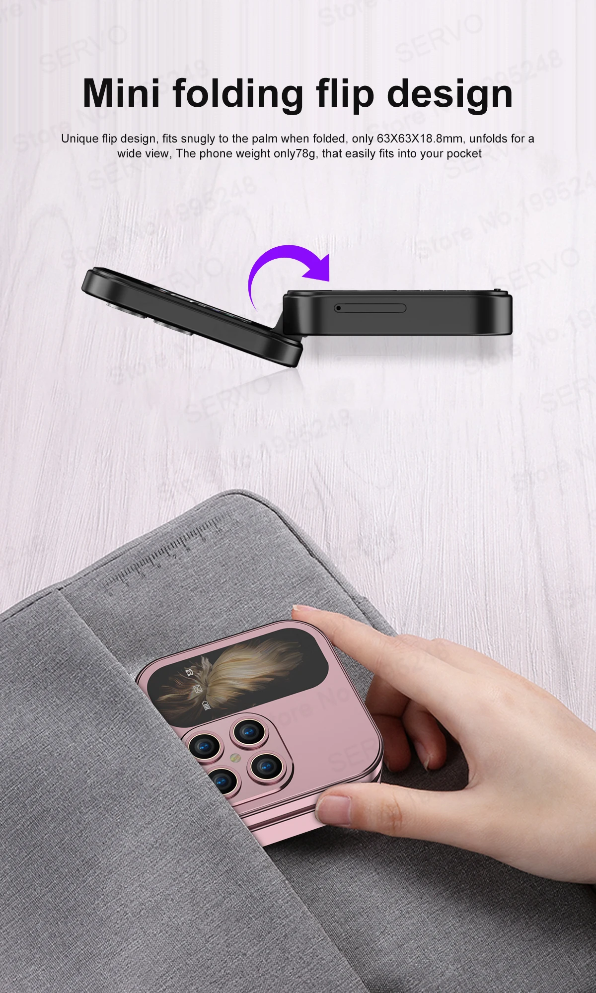 SERVO I17 Mini Foldable Small Mobile Phone 1.77-inch Screen Magic Voice 2G Double SIM Card Slot FM Radio Button Mini Flip Phones