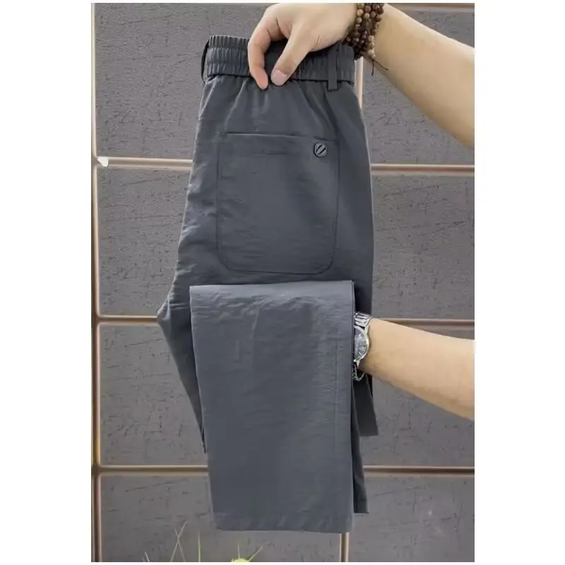 

Ice Silk Loose Fit Summer New Men's Sport Pants Breathable Lightweight Casual Long Trousers Faionable Urban Sle Youthwear