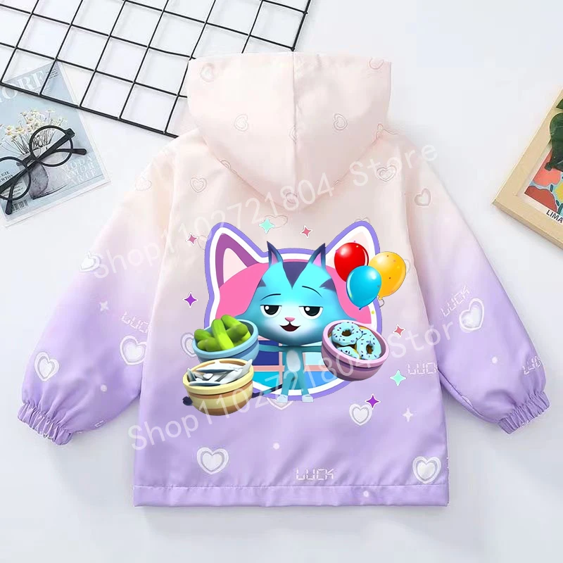 Gabby's Dollhouse Children's Printing Outdoor Jacket Cartoon Zipper Coats Autumn Winter Warm Overcoats Kawaii Anime Peripherals