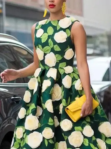 Modigirl Elegantดอกไม้พิมพ์ชุดMidi 2025 ฤดูร้อนฤดูใบไม้ผลิหลวมA-Lineชุดวันเกิดสําหรับผู้หญิง