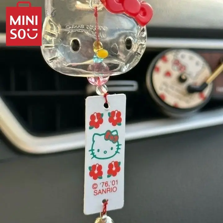 MINISO HelloKitty Cat Wind Chime Japanese Glass Wind Chime Mini Car Pendant Birthday Gift