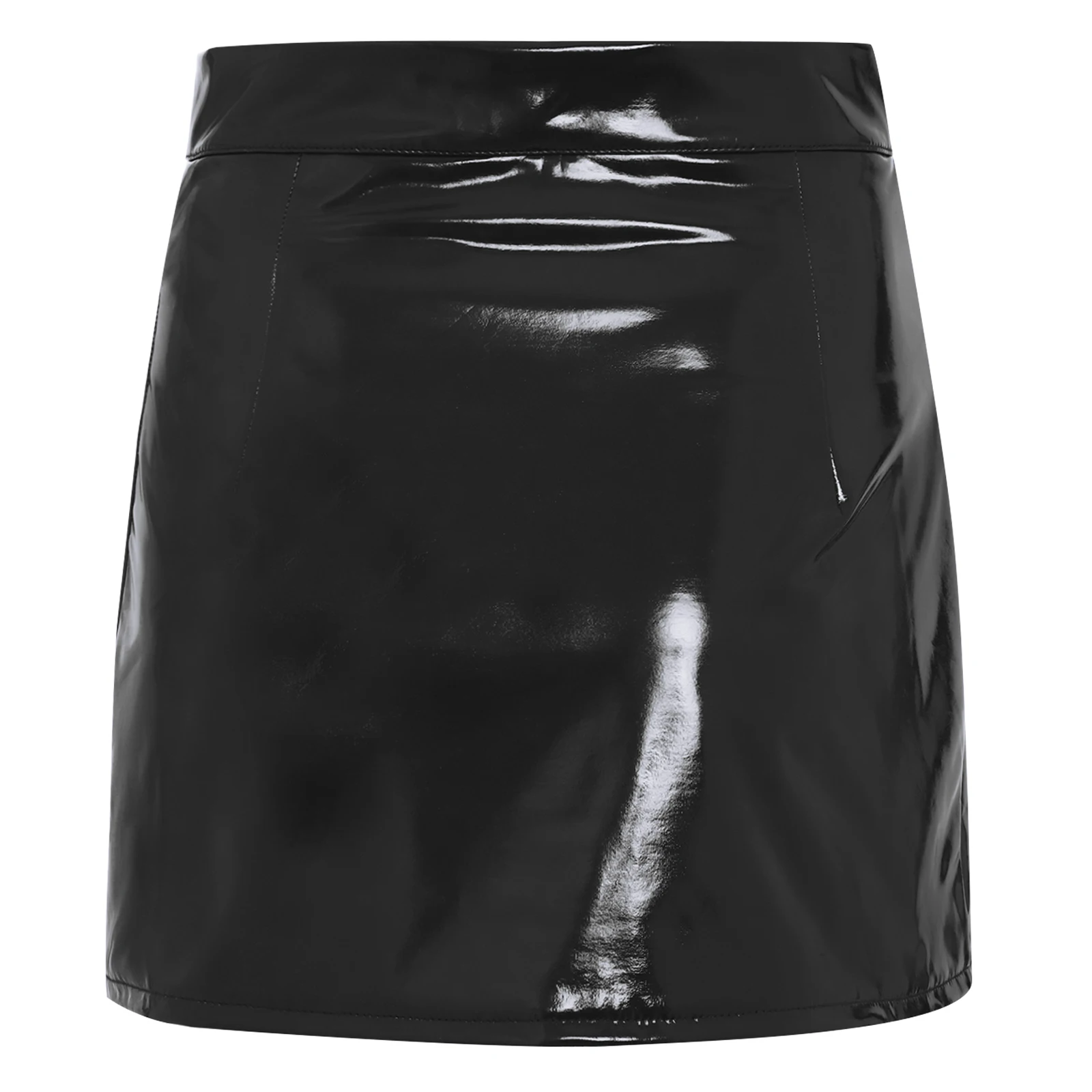 여성 패션 에나멜 마이크로 스커트 하이웨이스트 슬릿 A라인 웻룩 샤이니 스커트 여름 데일리 여행 레이브 파티용