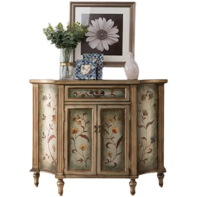 Champagne American Country Entrance Cabinet Retro Painted Aisle Solid Wood Edge Decorative Partition Storage Furniture for