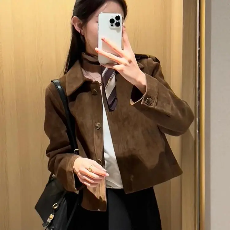 

Женский осенне-зимний новый корейский топ Caramel Suede ort Jaet, высококачественный модный топ в стиле ретро