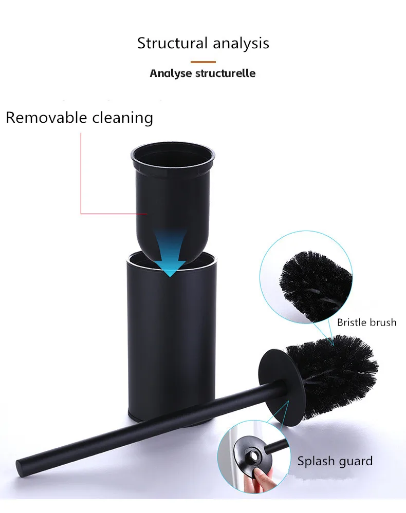 Circular type Stainless Steel Toilet Brush Black Bathroom Cleaning Brush Holder with Toilet Brush Wall Mount Seven color options