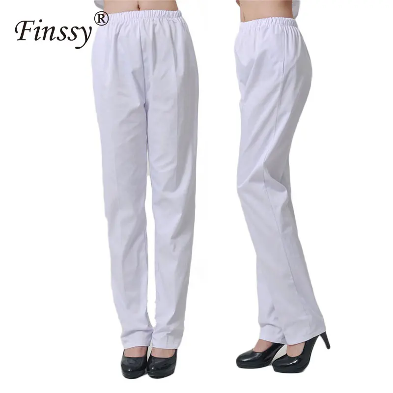 

Nurse White Pant Stretch Elastic Waist Doctor Summer Work Pants Fabric Easy Cleaning