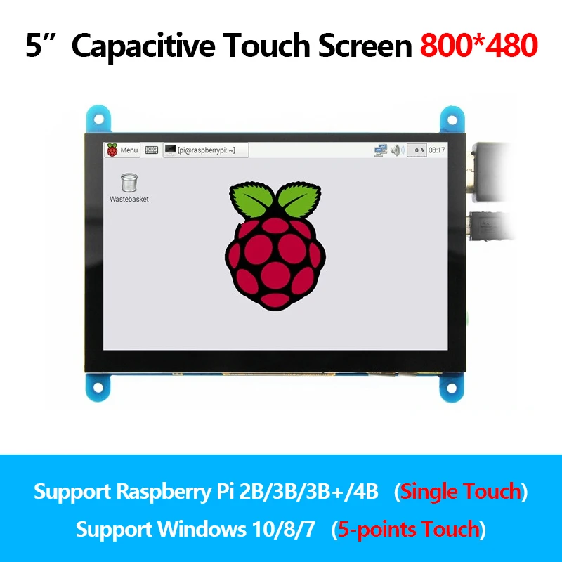 5 Inch LCD HDMI Monitor Ultra HD 800*480 Resolution IPS Display Capacitive Touchscreen No-driver For Raspberry Pi 2B/3B/3B+/4B