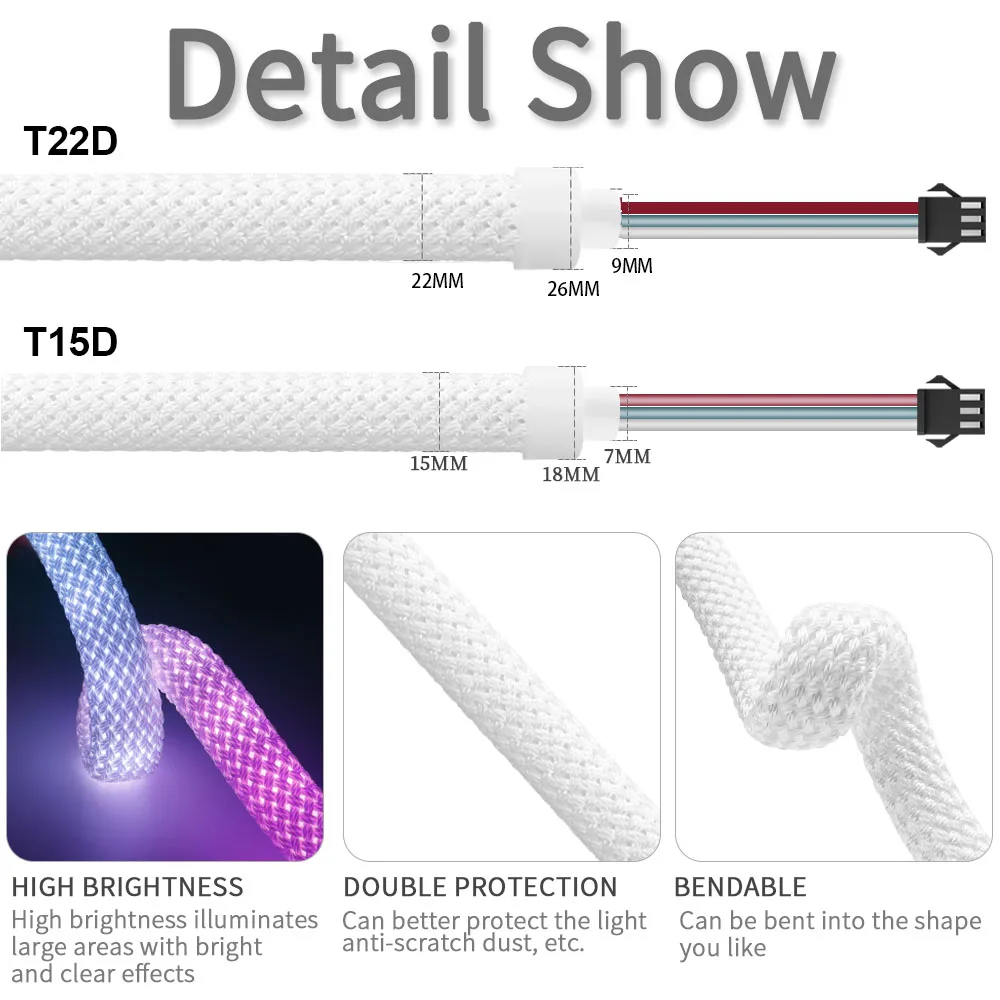 WS2812B WS2811 Round Neon Led Light WS2812 Reticulate Pattern fabric 50Leds/m Adressable Flexible Silicone Strip Tape IP67 DC5V