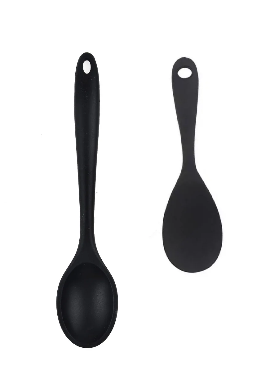 22cm 27cm Soft Cable Spoon Set in Black Silicone UnyHome.