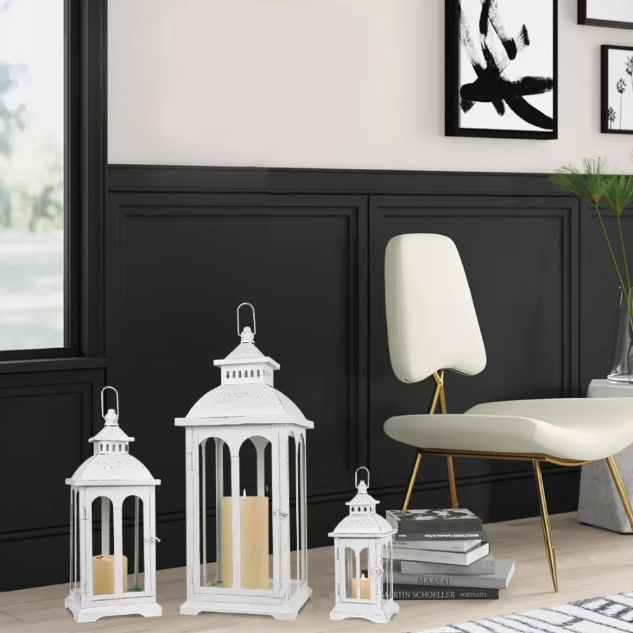 Set di 3 lanterne decorative per esterni e interni per portico, soggiorno, caminetto, cucina, tavolo da pranzo, patio, giardino, decorazioni per matrimoni
