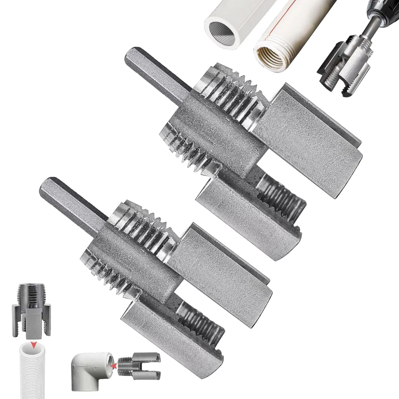 PVC Water Pipe Integrated & External  Threading Tool 1/2'' 3/4'' Dual-Function Internal for Water Pipe Electric Drill Compatible