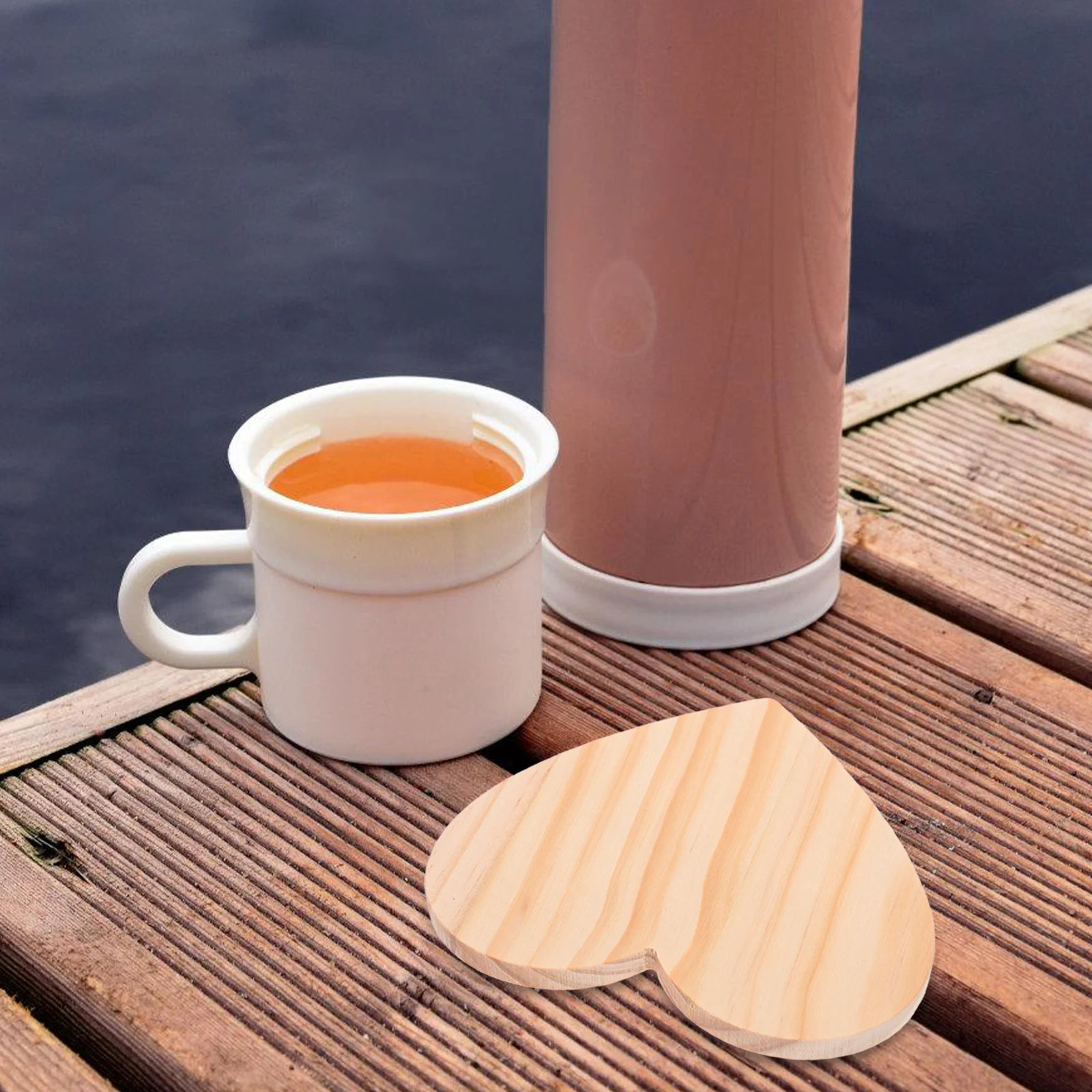 

6Pcs Heart Shaped Wooden Coasters Heat Resistant Nonslip Design for Home Office Coffee Table Valentine's Day Gift