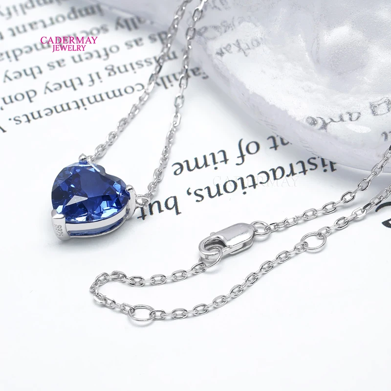 

Подвеска из стерлингового серебра 925 пробы с лабораторно выращенным сапфиром для женщин, подарок на вечеринку или годовщину, 10x10 мм, в форме сердца, винтажное колье