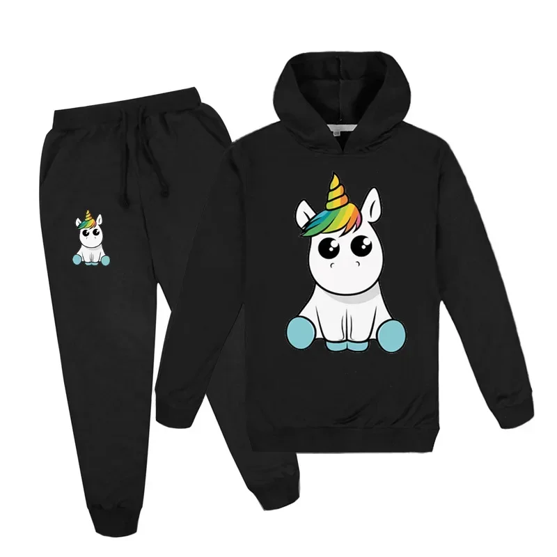 2024 Cartoon Boys Girls Unicorn Sport Clothing Sets Hoody Sweatershirt Pants Toddler Kids Clothes Children Causal Thin Tracksuit