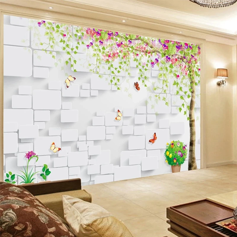 Customized 3D Embossed Tree Brick Wall Wallpaper Mural Living room sofa TV background wall bedroom restaurant flowers butterfly
