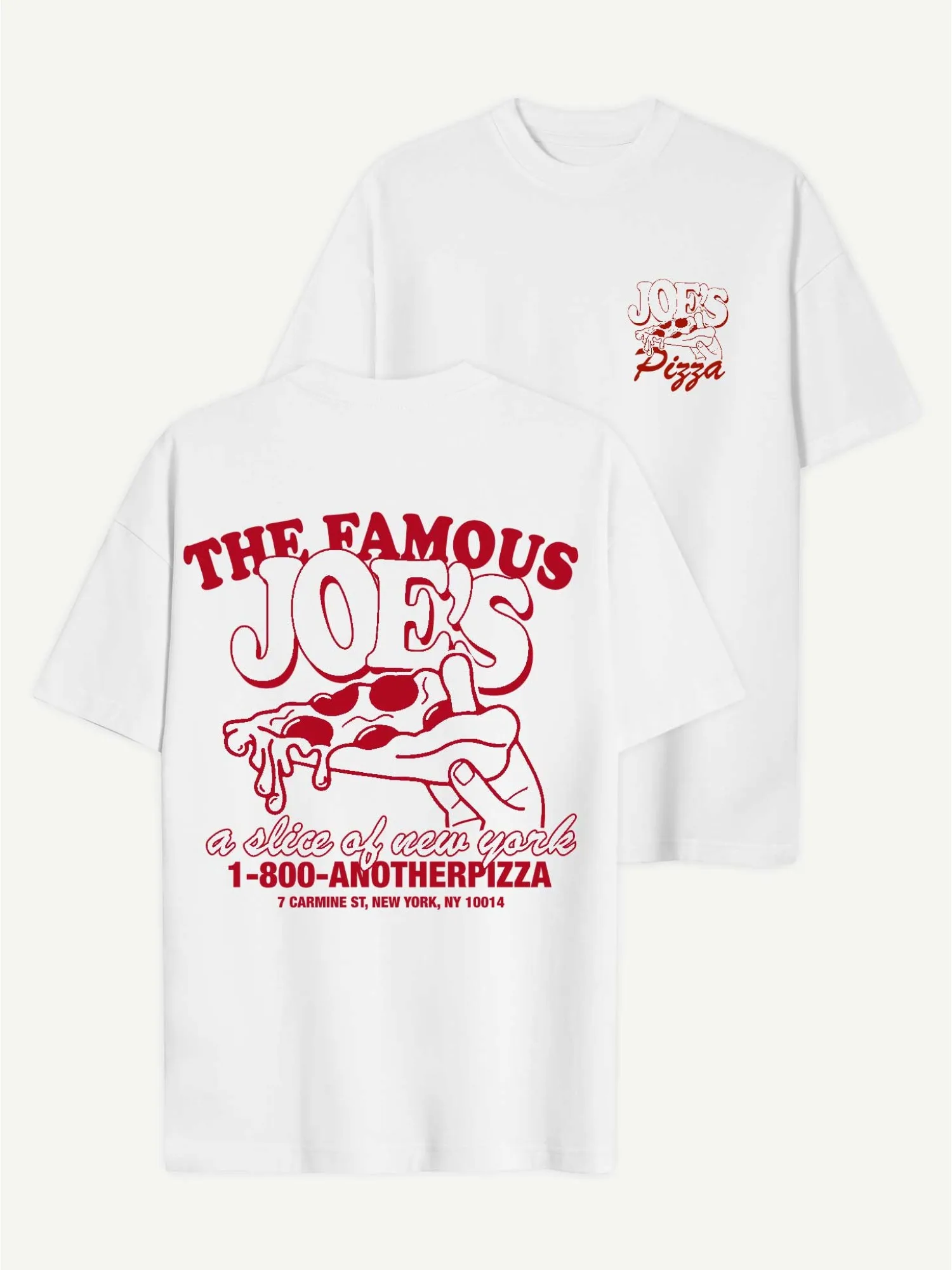 Vintage Joe's New York Pizza Hand Holding Pizza Slice Print T-Shirt Men Women Food Lover Casual Cotton Short Sleeve Basic Tops