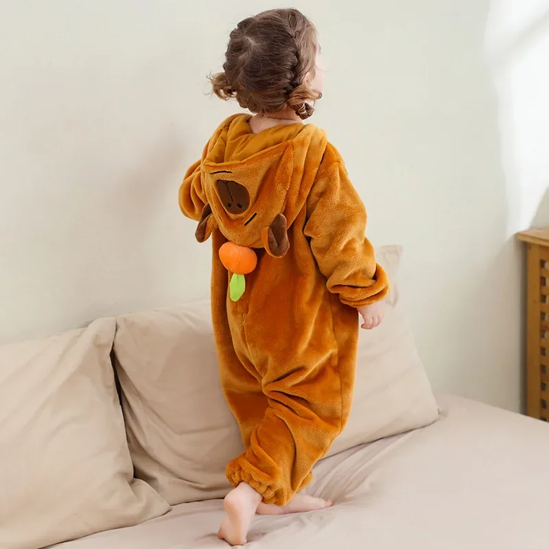 Baby Girl Romper Flannel Crawling Suit Baby Hooded Cartoon Style Jumpsuit 2025 Winter New Born Baby Items M