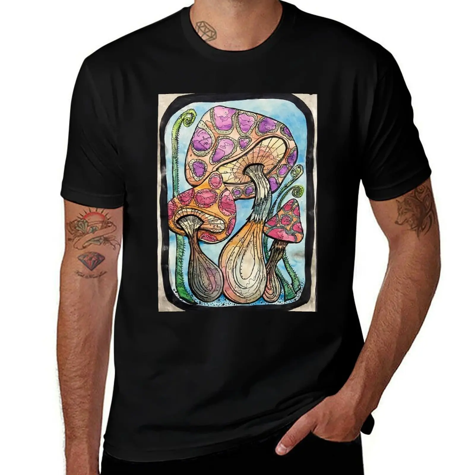 Trippy Mushrooms T-Shirt Non-Shrink Basic Cotton T-Shirt