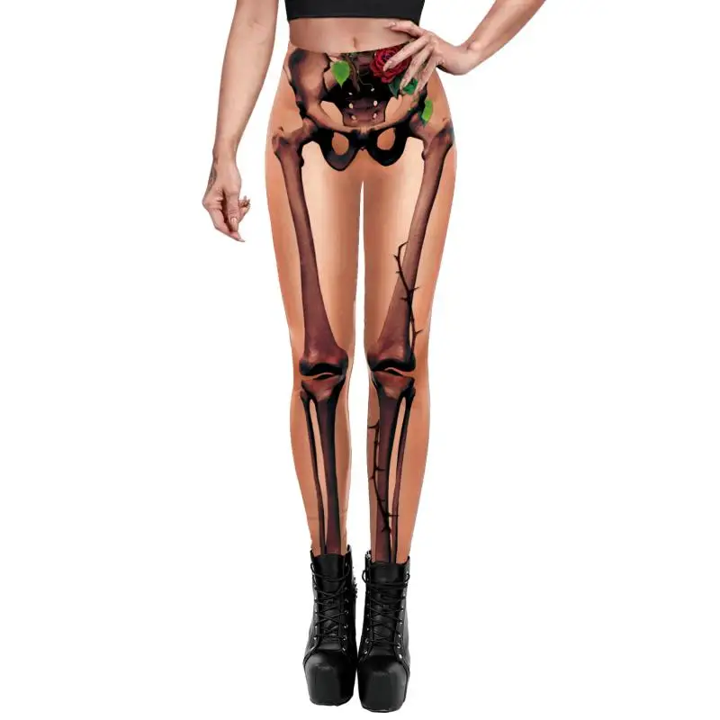 Nadanbao Leggings mit Spinnennetz-Skelett-Print, Halloween-Party, Damenhose, Sommerhose mit mittlerer Taille, weibliche Fitness-Sportstrumpfhose – Detail 23