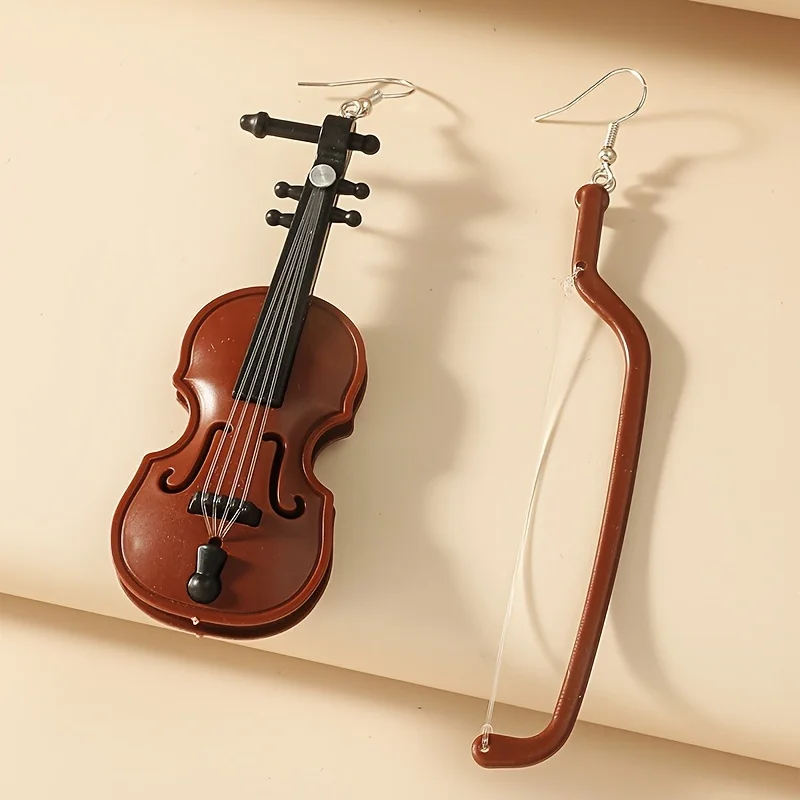 1pair Fashion Creative Violin Dangle Earrings Interesting Asymmetrical Simulation Instrument Earrings for Men Gifts