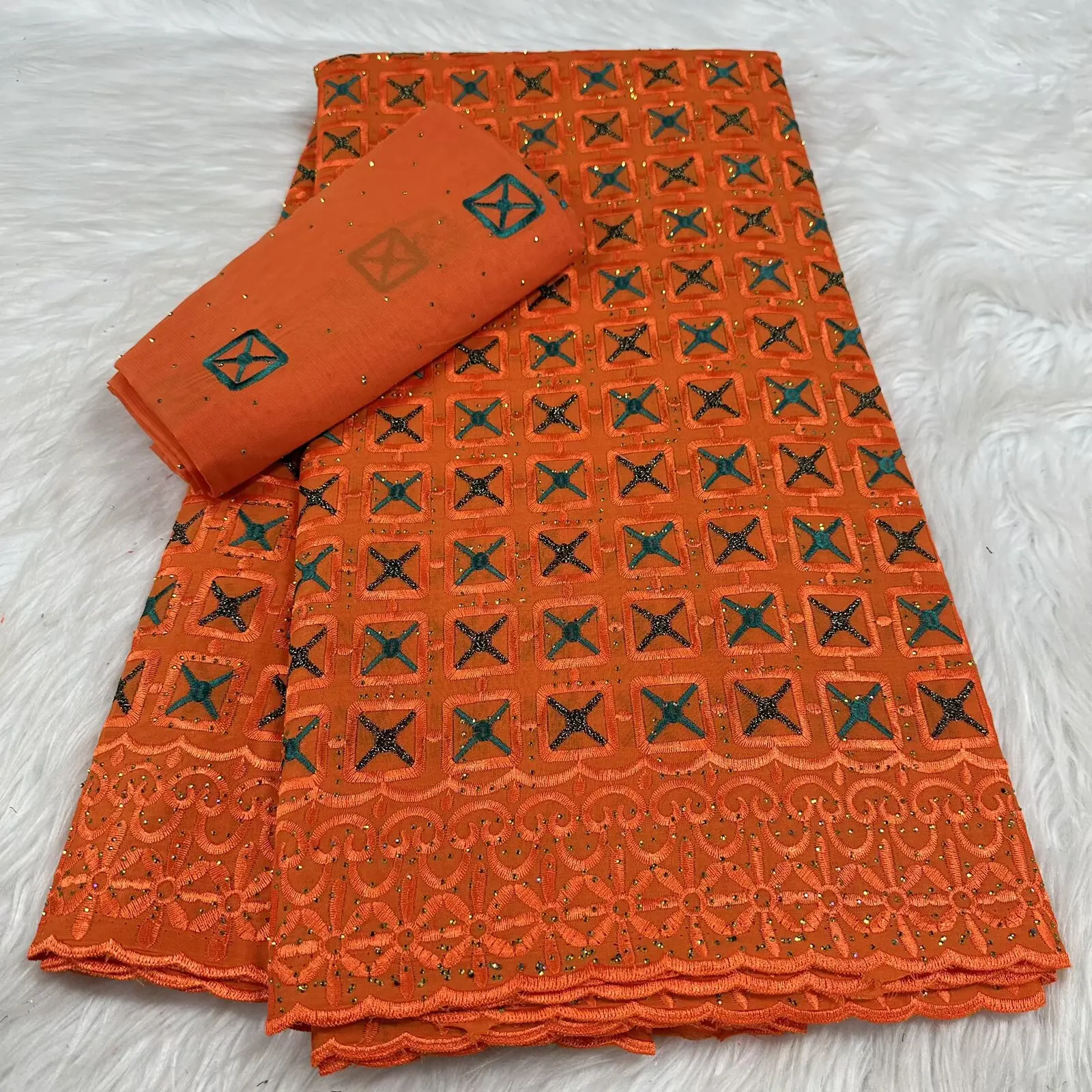 

African Swiss Voile Lace Fabric with Stones High Quality Nigerian Cotton Lace Fabric for Sewing Headtie and Dress