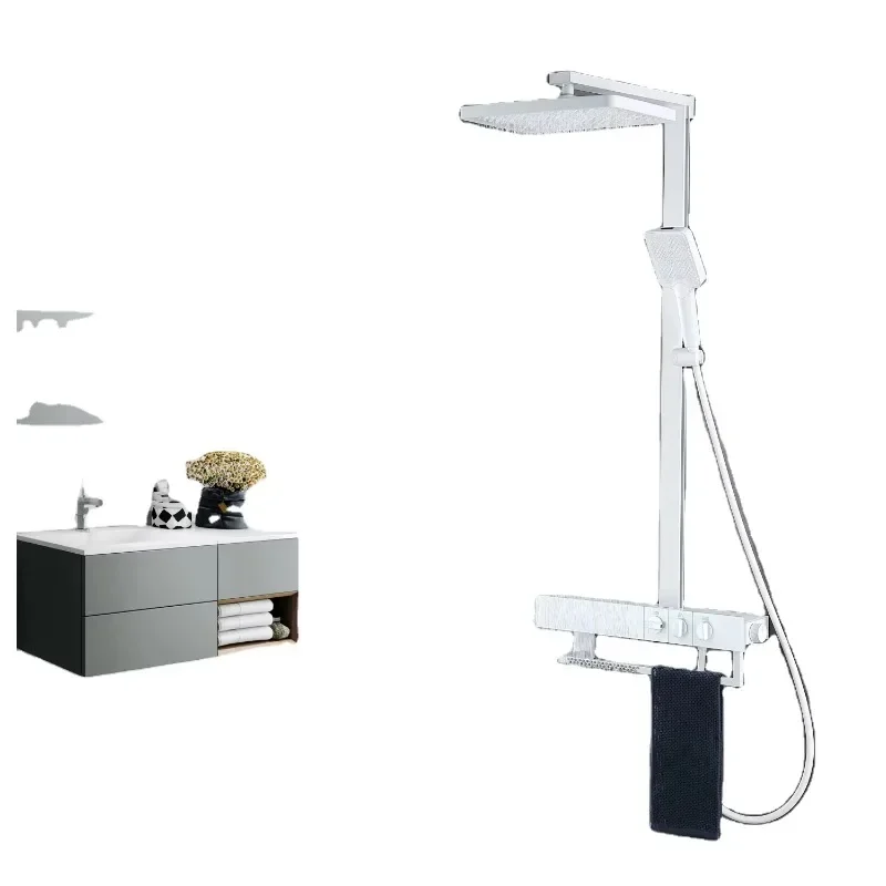 

Luxury Brass Shower Set Bathroom Shower System Mixer Faucet Thermostatic Hotel Bath Set 4 Functions Spray Hand Shower Head