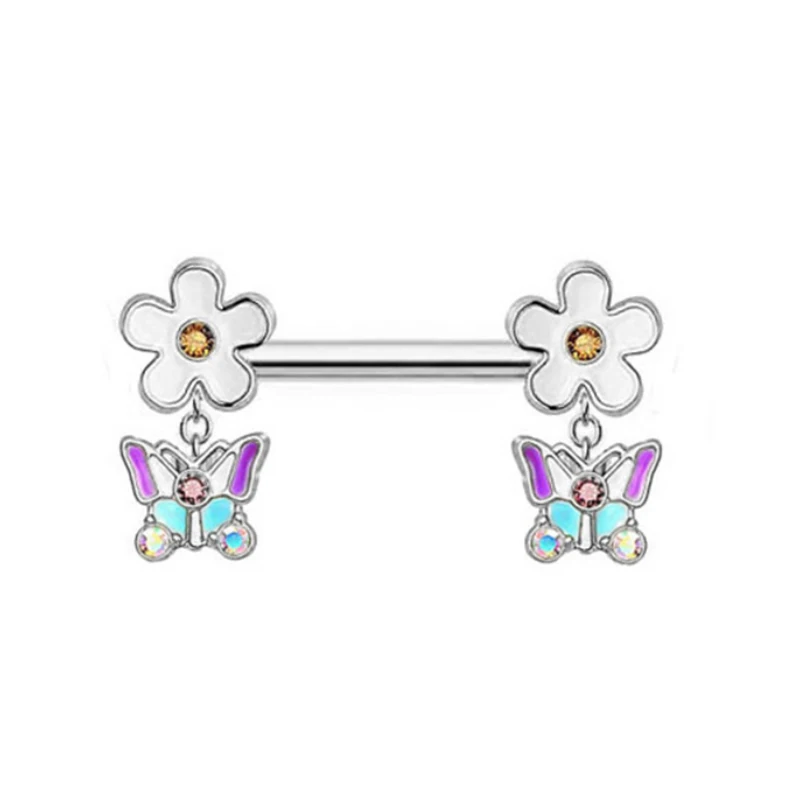 Anneaux de nombril en acier inoxydable pour femmes, boucles d'oreilles mignonnes, fleur de papillon, anneau antarctique, bijoux de piercing corporel colorés