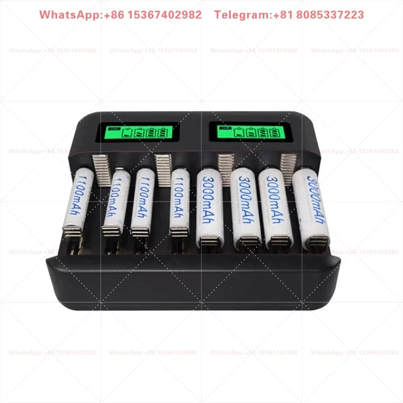H0045 LCD Display 8-slot Smart Battery Charger For AA/AAA C/D Rechargeable Batteries