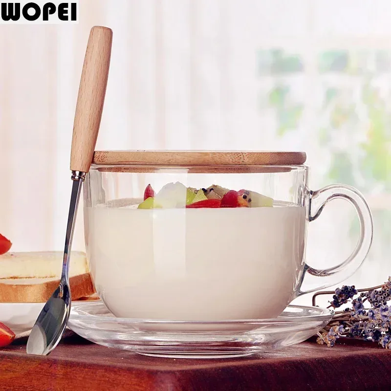 Modern Transparent Tempered Glass Mug Oatmeal Breakfast Milk Cup Household Large Capacity Microwave Coffee Cup Kitchen Utensils