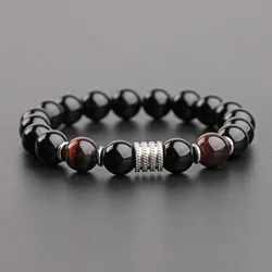 New Tiger Eye Obsidian Stainless Steel Bracelet for Men Natural Gem Beaded Bracelets 2023 Fashion Father's Day Jewelry Gifts