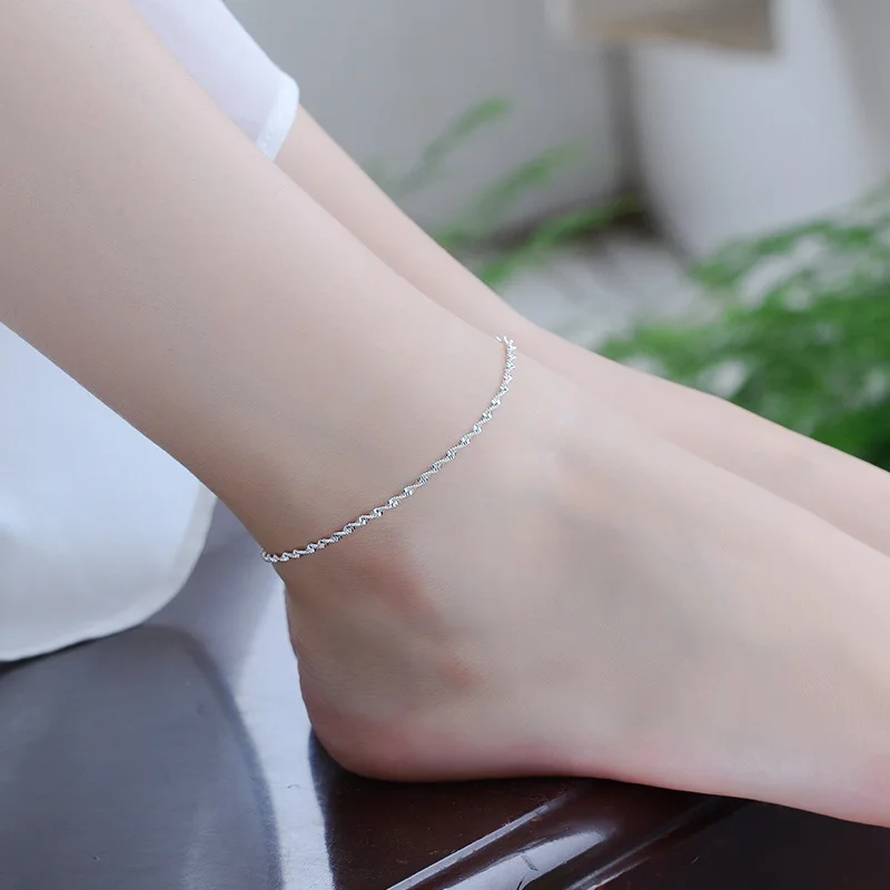 Sterling Silver Color Stamp Anklets For Women Foot Leg Chain Link Charms Bracelet Beach Accessories Summer Fashion Jewelry