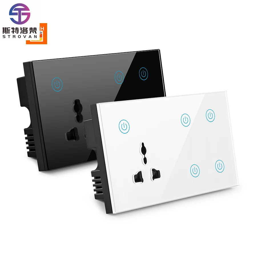 

STLF Tuya Wifi 147 Type Modularized Multi-function 4 Gang Smart Touch Switches With Eu 13A Power Socket Switch