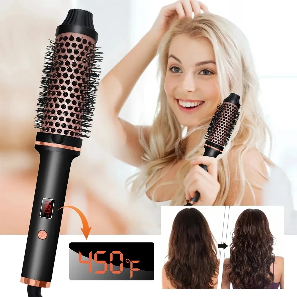 3 in 1 Electric Hair Brushes Curling Iron Brush Ceramic Ionic Hair Curler Hot Brush LCD Display Hair Straightener Fast Heating