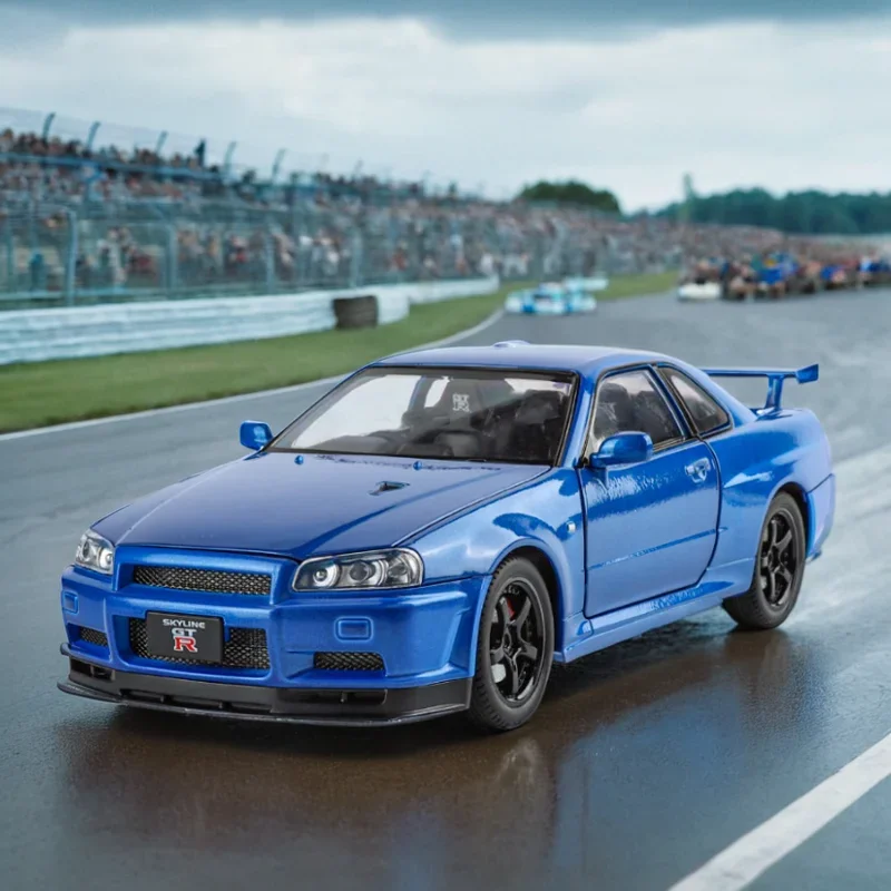 

1:24 Skyline R34, спортивный автомобиль, легкосплавный автомобиль, литье под давлением и игрушечный транспорт, металлическая модель игрушечного автомобиля, звук и свет, коллекция детских игрушек