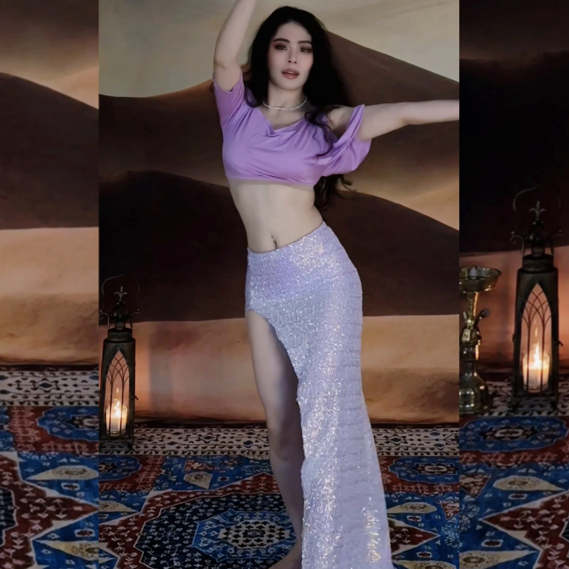 Nieuwe buikdanskostuum sexy off-shoulder top + high-end pailletten lange rok set volwassen vrouwen Oosterse dansvoorstelling kostuums