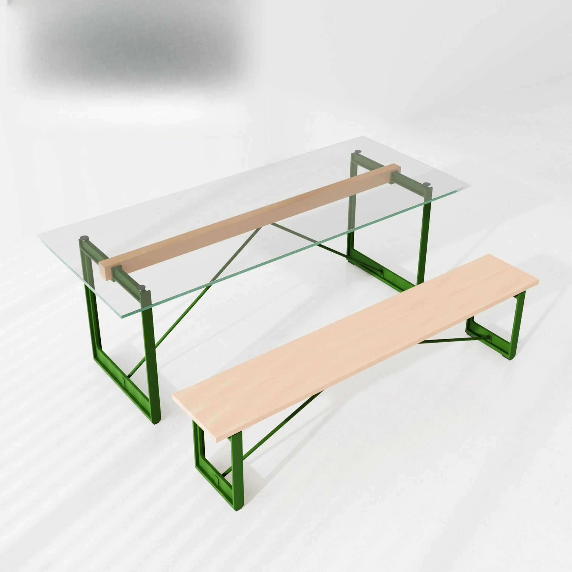 Workbench Solid carbon steel Solid wood tempered glass, industrial style dining table