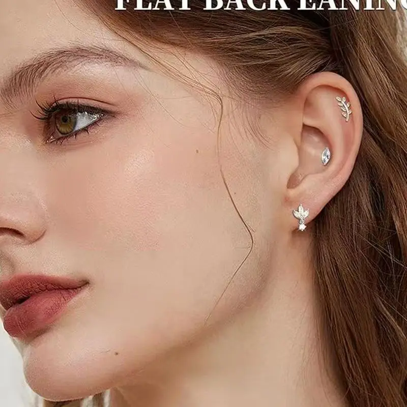 5Pcs Stainless Steel Internal and External Thread Stud Earrings F136 Titanium Alloy Flat Lip Rings Female Copper Lobe Earrrings